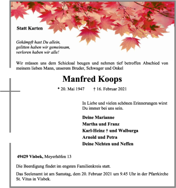 Anzeige von Manfred Koops von OM-Medien
