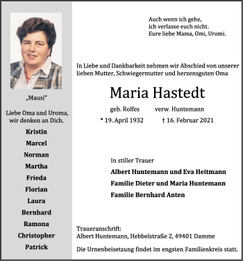 Anzeige von Maria Hastedt von OM-Medien