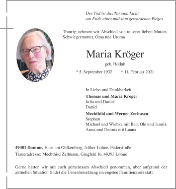Anzeige von Maria Kröger von OM-Medien