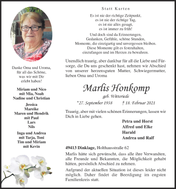 Anzeige von Marlis Honkomp von OM-Medien
