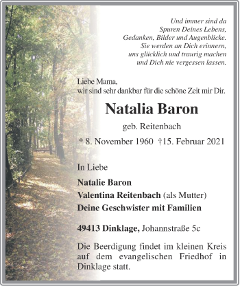 Anzeige von Natalia Baron von OM-Medien