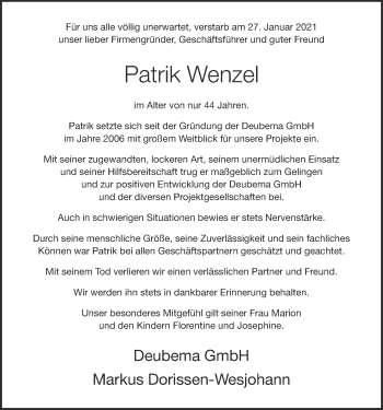 Anzeige von Patrik Wenzel von OM-Medien
