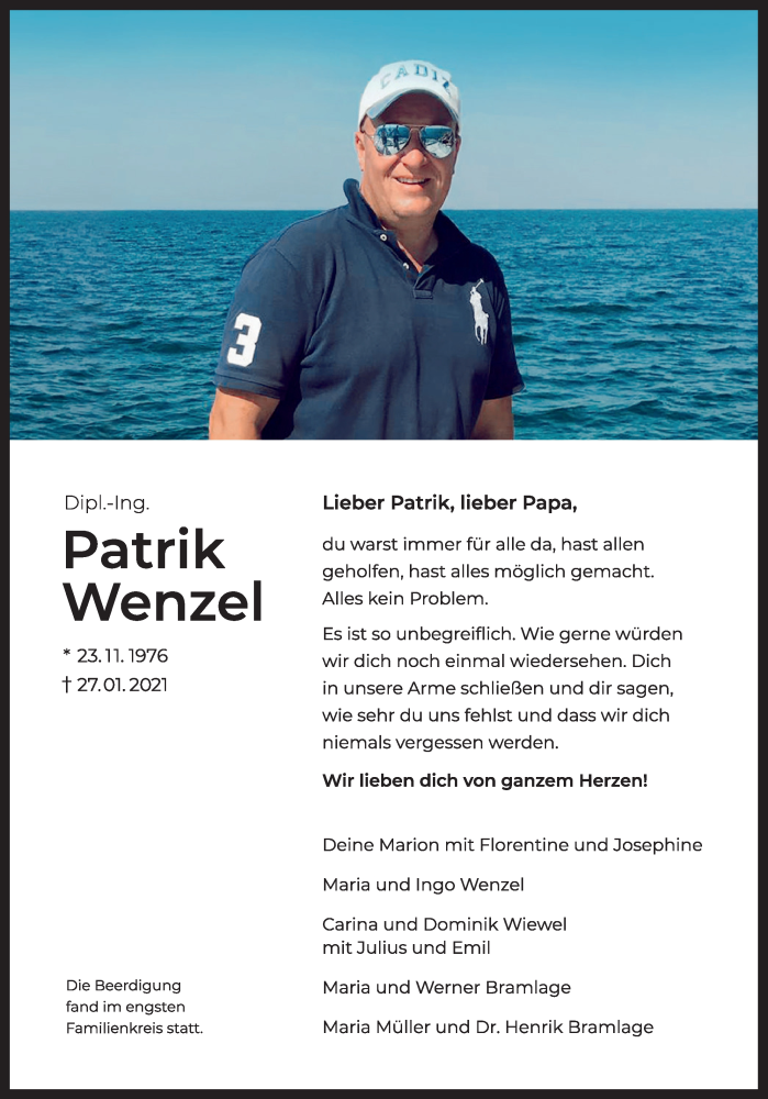  Traueranzeige für Patrik Wenzel vom 02.02.2021 aus OM-Medien