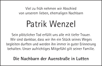 Anzeige von Patrik Wenzel von OM-Medien