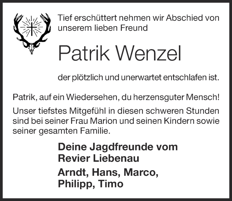  Traueranzeige für Patrik Wenzel vom 02.02.2021 aus OM-Medien