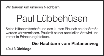 Anzeige von Paul Lübbehüsen von OM-Medien