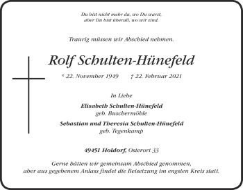 Anzeige von Rolf Schulten-Hünefeld von OM-Medien