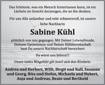 Anzeige von Sabine Kühl von OM-Medien
