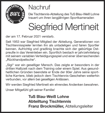 Anzeige von Siegfried Mertineit von OM-Medien