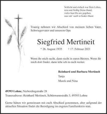 Anzeige von Siegfried Mertineit von OM-Medien