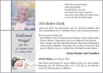 Anzeige von Waltraud Weigel von OM-Medien