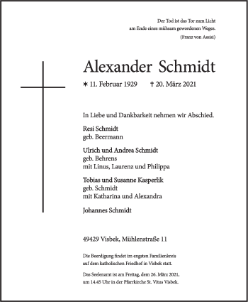Anzeige von Alexander Schmidt von OM-Medien