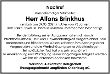 Anzeige von Alfons Brinkhus von OM-Medien