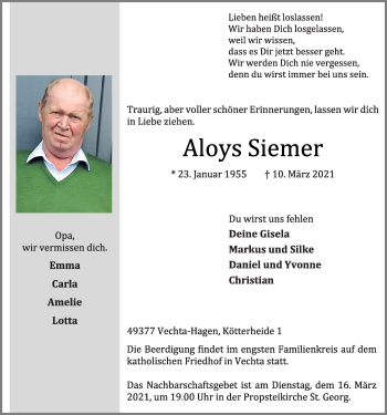 Anzeige von Aloys Siemer von OM-Medien