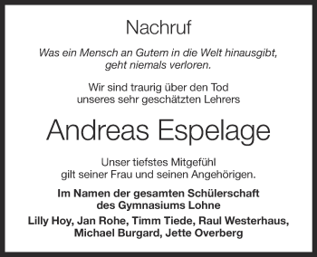 Anzeige von Andreas Espelage von OM-Medien