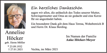 Anzeige von Annelise Höcker von OM-Medien