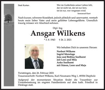 Anzeige von Ansgar Wilkens von OM-Medien