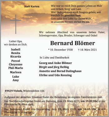 Anzeige von Bernard Blömer von OM-Medien