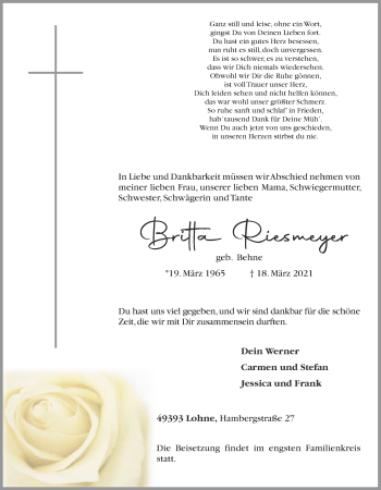 Anzeige von Britta Riesmeyer von OM-Medien