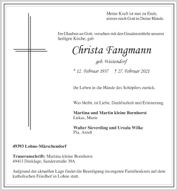 Anzeige von Christa Fangmann von OM-Medien