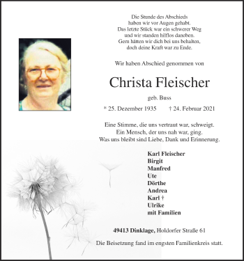 Anzeige von Christa Fleischer von OM-Medien