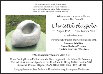 Anzeige von Christel Hägele von OM-Medien