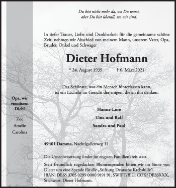 Anzeige von Dieter Hofmann von OM-Medien