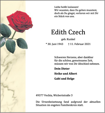Anzeige von Edith Czech von OM-Medien