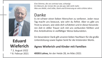 Anzeige von Eduard Wieferich von OM-Medien