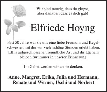 Anzeige von Elfriede Hoyng von OM-Medien