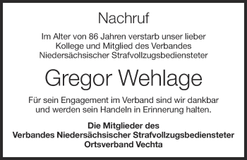 Anzeige von Gregor Wehlage von OM-Medien