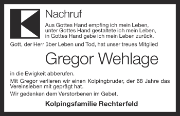 Anzeige von Gregor Wehlage von OM-Medien