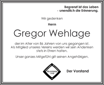 Anzeige von Gregor Wehlage von OM-Medien