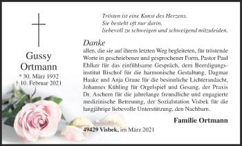 Anzeige von Gussy Ortmann von OM-Medien