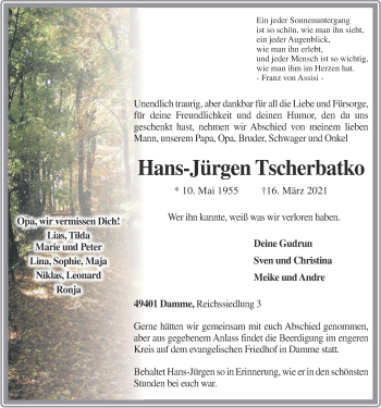 Anzeige von Hans-Jürgen Tscherbatko von OM-Medien