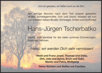 Anzeige von Hans-Jürgen Tscherbatko von OM-Medien