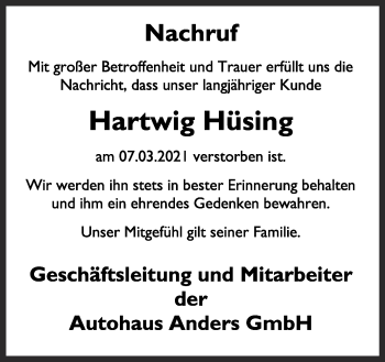 Anzeige von Hartwig Hüsing von OM-Medien