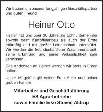Anzeige von Heiner Otto von OM-Medien