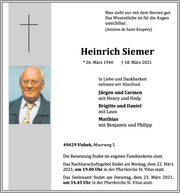 Anzeige von Heinrich Siemer von OM-Medien