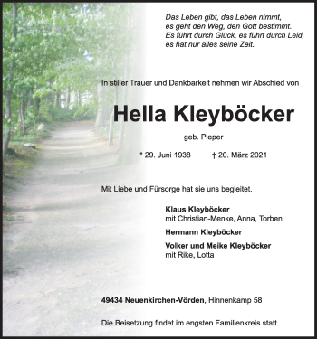 Anzeige von Hella Kleyböcker von OM-Medien