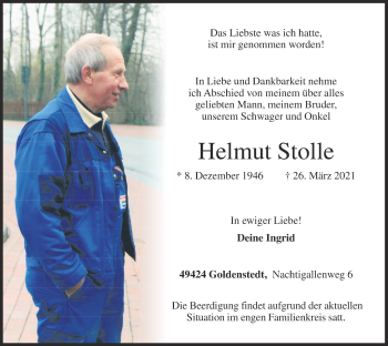 Anzeige von Helmut Stolle von OM-Medien