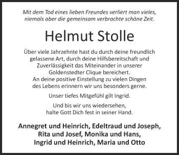 Anzeige von Helmut Stolle von OM-Medien