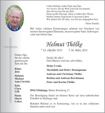 Anzeige von Helmut Thölke von OM-Medien