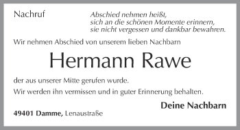 Anzeige von Hermann Rawe von OM-Medien