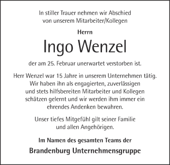 Anzeige von Ingo Wenzel von OM-Medien