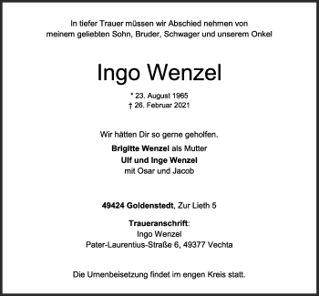 Anzeige von Ingo Wenzel von OM-Medien
