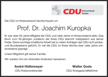 Anzeige von Joachim Kuropka von OM-Medien
