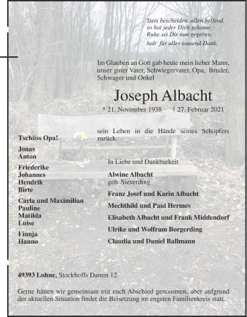 Anzeige von Joseph Albacht von OM-Medien
