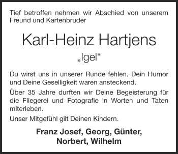 Anzeige von Karl-Heinz Hartjens von OM-Medien
