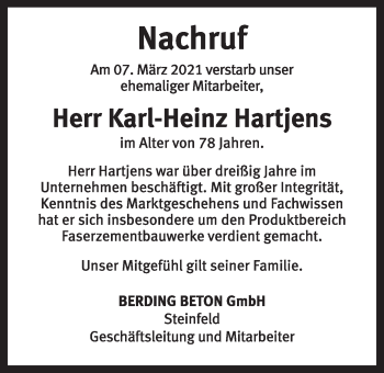 Anzeige von Karl-Heinz Hartjens von OM-Medien